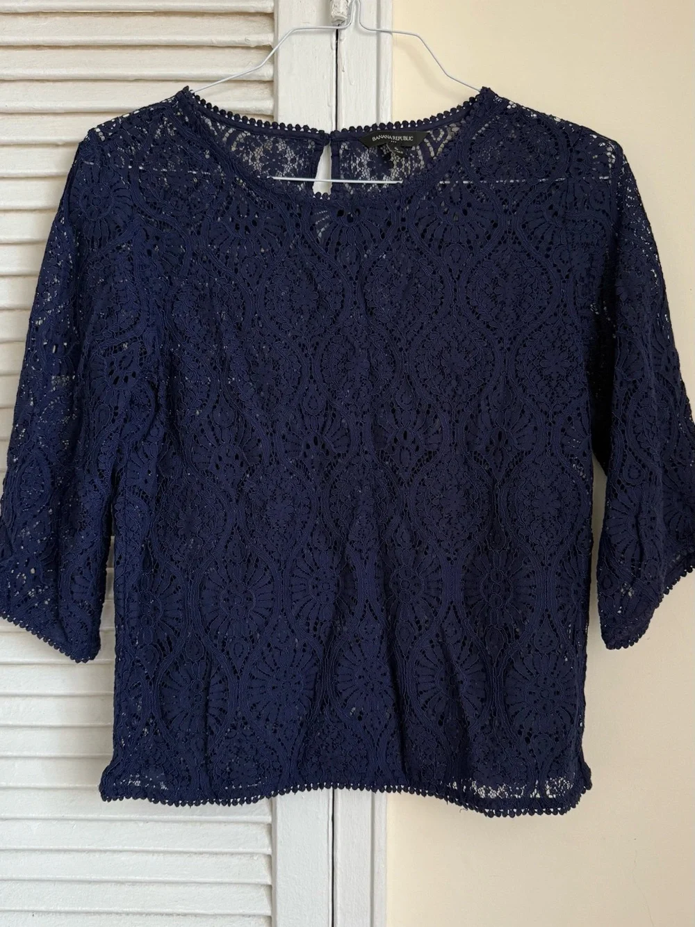 Banana Republic Navy Crochet Lace Round-Neck Top